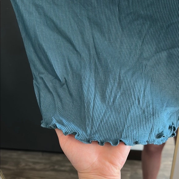 Teal Ribbed Women's Ruffle Top - Picture 4 of 5